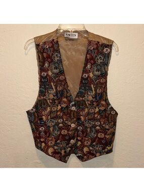Vintage Bear Embroidered Tapestry Vest 80s 90s